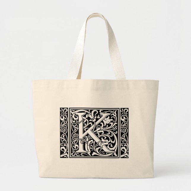 Bolsa Tote Grande Letra K Monograma Medieval Art Nouveau (Frente)