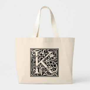 Bolsa Tote Grande Letra K Monograma Medieval Vintage inicial grande