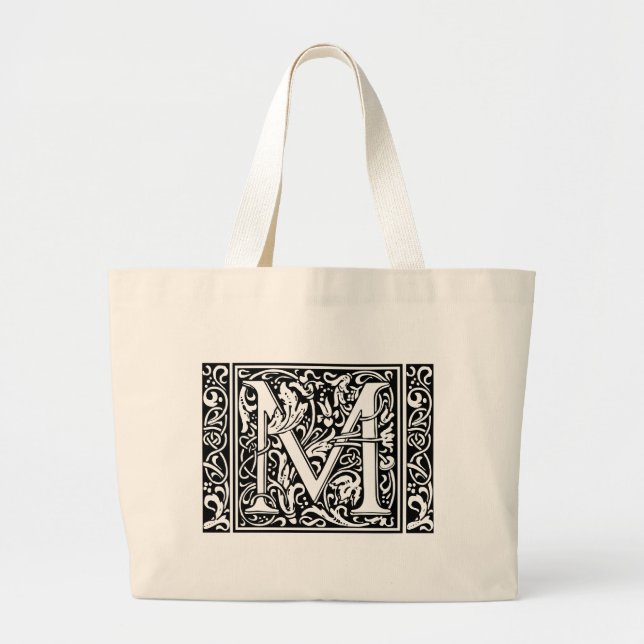 Bolsa Tote Grande Letra M Monograma Medieval Art Nouveau (Frente)