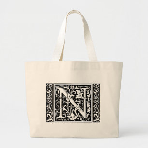 Bolsa Tote Grande Letra N Monograma Medieval Arte Nova