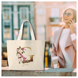 Bolsa Tote Grande Letra Personalizada G Monograma Floral Elegante Do