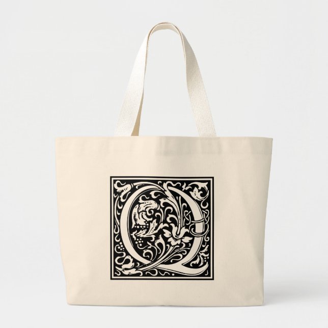 Bolsa Tote Grande Letra Q Monograma Medieval Art Nouveau (Frente)