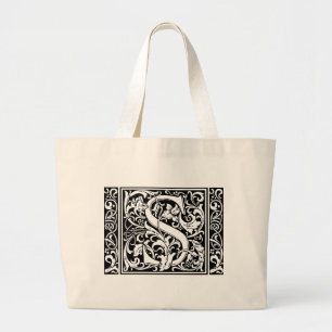 Bolsa Tote Grande Letra S Monograma Medieval Vintage Largura inicial