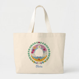 Bolsa Tote Grande Letras Flores "O" Inicial com Nome Personalizado