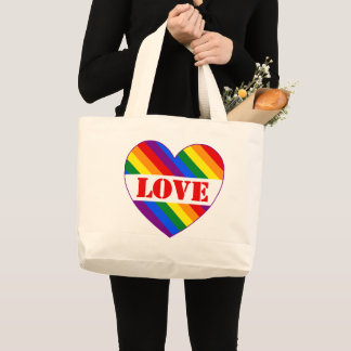 Bolsa Tote Grande LGBTQ+ Sinalizador arco-íris Coração de Amor para 