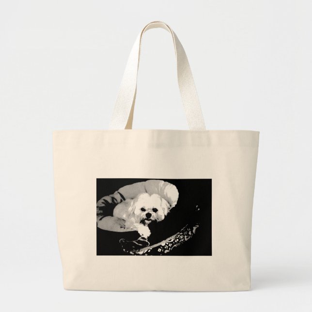 Bolsa Tote Grande Lhasa apso loiro em uma cama de cachorro (Frente)