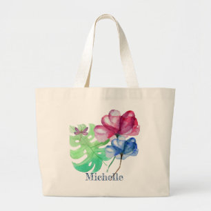 Bolsa Tote Grande Libélula e lavagem floral da aguarela