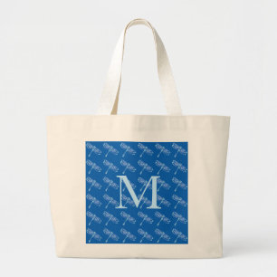 Bolsa Tote Grande Libélulas com monograma no azul da sarja de Nimes