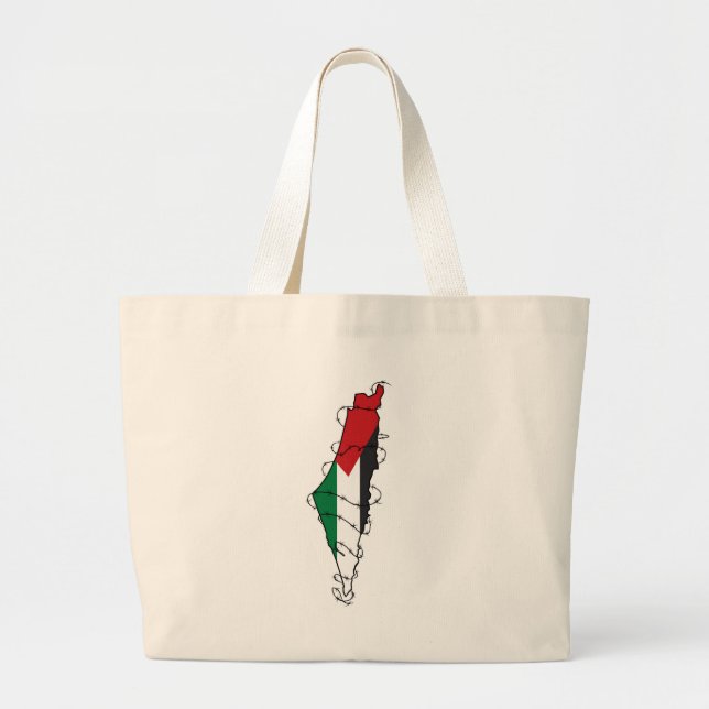 Bolsa Tote Grande Liberdade Palestina Barbed Wire Mapa da Liberdade  (Frente)