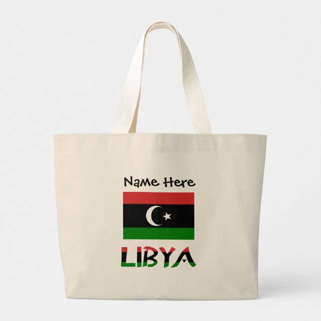 Bolsa Tote Grande Líbia e Bandeira Líbia com o Seu Nome (Verso)