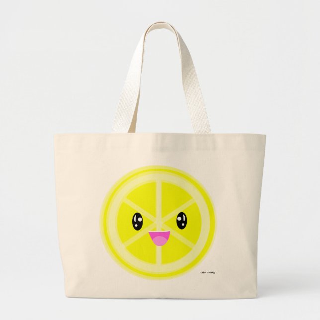 Bolsa Tote Grande Limão-fruta-limão-do-kawaii, comida-do-vegão-compr (Frente)