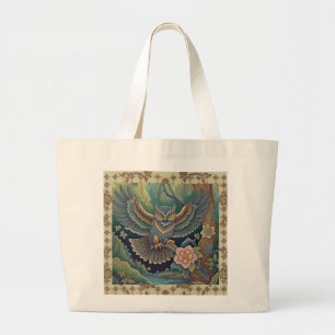 Bolsa Tote Grande Linda coruja espalhando suas asas e estilo Batik