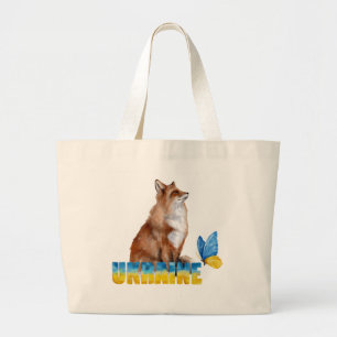 Bolsa Tote Grande Linda Watercolor Ucrânia Fox e Borboleta