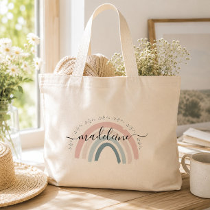 Bolsa Tote Grande Lindo nome personalizado em arco-íris, divertido s