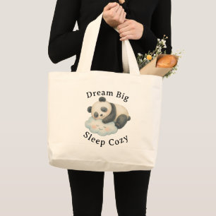 Bolsa Tote Grande Lindo Panda Sonolento na Nuvem Aquarela