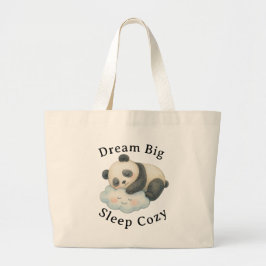 Bolsa Tote Grande Lindo Panda Sonolento na Nuvem Aquarela