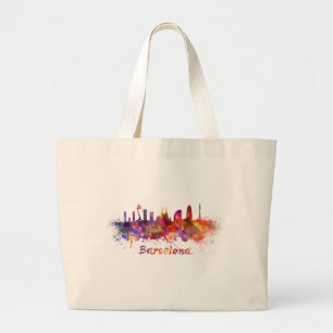 Bolsa Tote Grande Linha do horizonte de Barcelona em aquarela