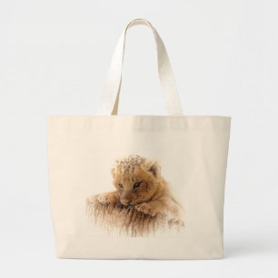 Bolsa Tote Grande Lion cub de olhos bonitos e bonitos