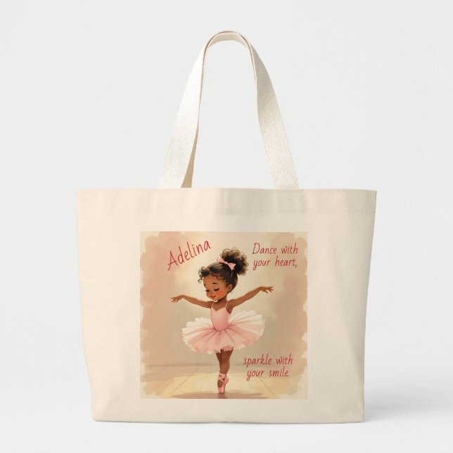 Bolsa Tote Grande Little Girl Ballerina in Pink Tutu Personalized (Frente)
