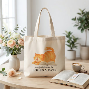 Bolsa Tote Grande Livro de Aquarela Gato Gengibre Engraçado Frase de