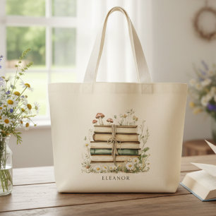 Bolsa Tote Grande Livros Florais Vintage em Aquarela