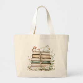 Bolsa Tote Grande Livros Florais Vintage em Aquarela para Amantes de