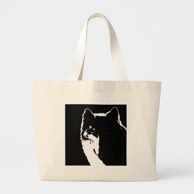Bolsa Tote Grande Lobo Negro e Branco (Frente)
