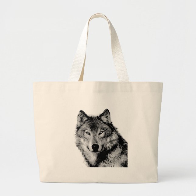 Bolsa Tote Grande Lobo Negro e Branco (Frente)