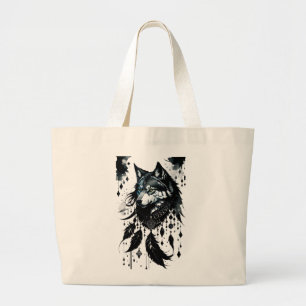 Bolsa Tote Grande lobo, predador, apanhador de sonhos, amuleto, tali