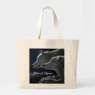 Bolsa Tote Grande Lobos cinzentos bonitos na noite
