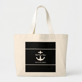 Bolsa Tote Grande Localização do Nome do Barco Preto do Âncora Perso