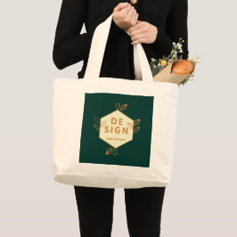 Bolsa Tote Grande Logotipo hexagonal de creme decorativo em um verde