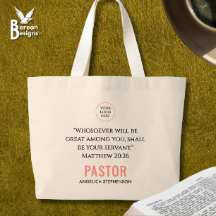 Bolsa Tote Grande Logotipo Moderno Rosa Bege Igreja Pastor