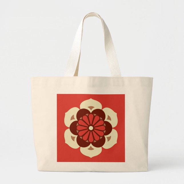 Bolsa Tote Grande Lotus Flower Mandala, Mandarin Orange (Frente)