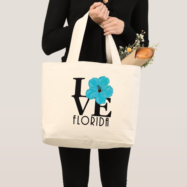 Bolsa Tote Grande LOVE Florida Blue Hibiscus (Frente (produto))