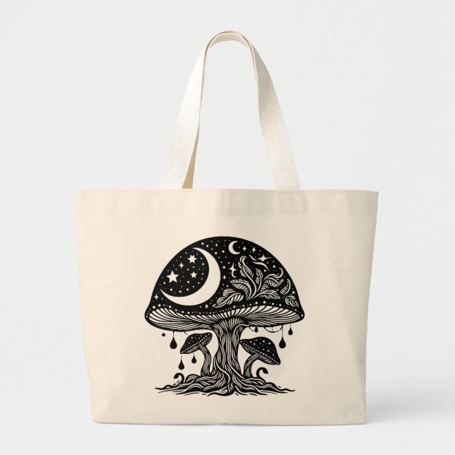 Bolsa Tote Grande Lua e Stars Cogumelo (Frente)