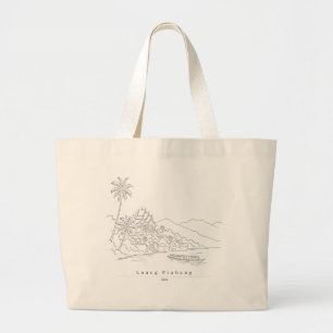 Bolsa Tote Grande Luang Prabang Laos Arte de Linha Minimalista