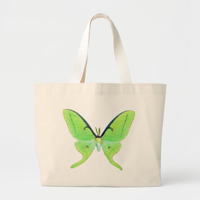 Bolsa Tote Grande Luna moth com um fundo verde pálido (Frente)