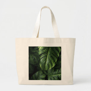 Bolsa Tote Grande Lush Monstera Leaves with Morning Dew Drops