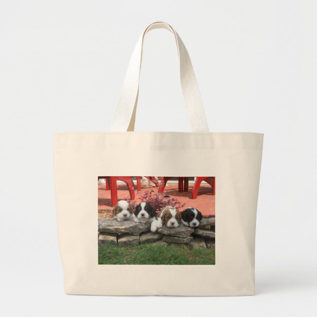 Bolsa Tote Grande Maca descuidado do Spaniel de rei Charles (Frente)