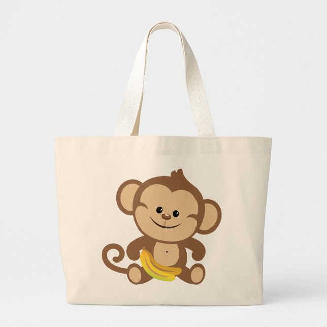 Bolsa Tote Grande Macaco do menino com banana (Frente)