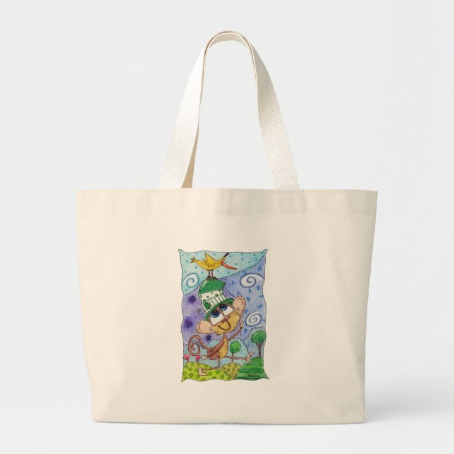 Bolsa Tote Grande Macaco Funky e Pássaro Banana (Frente)