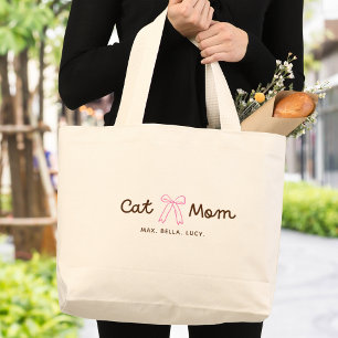 Bolsa Tote Grande Mãe de Gato Fofa Personalizada