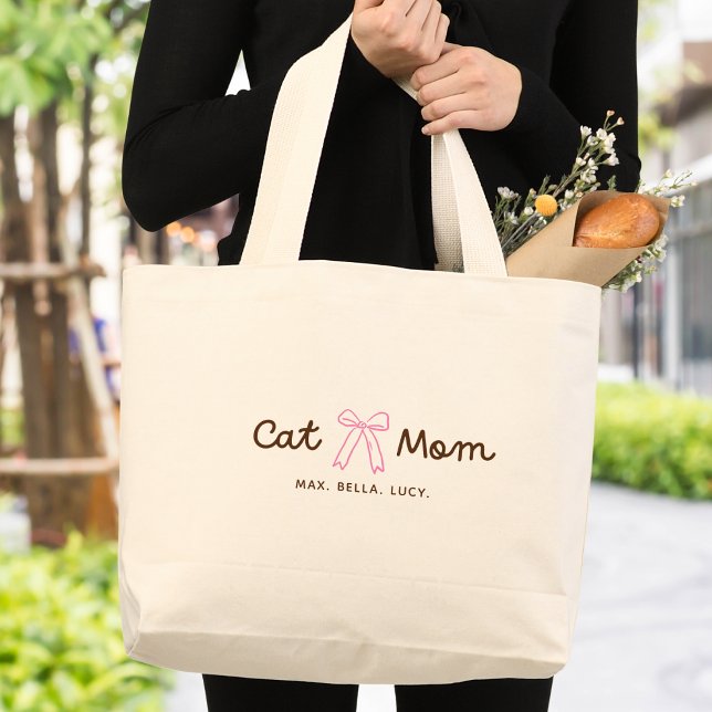 Bolsa Tote Grande Mãe de Gato Fofa Personalizada (Criador carregado)