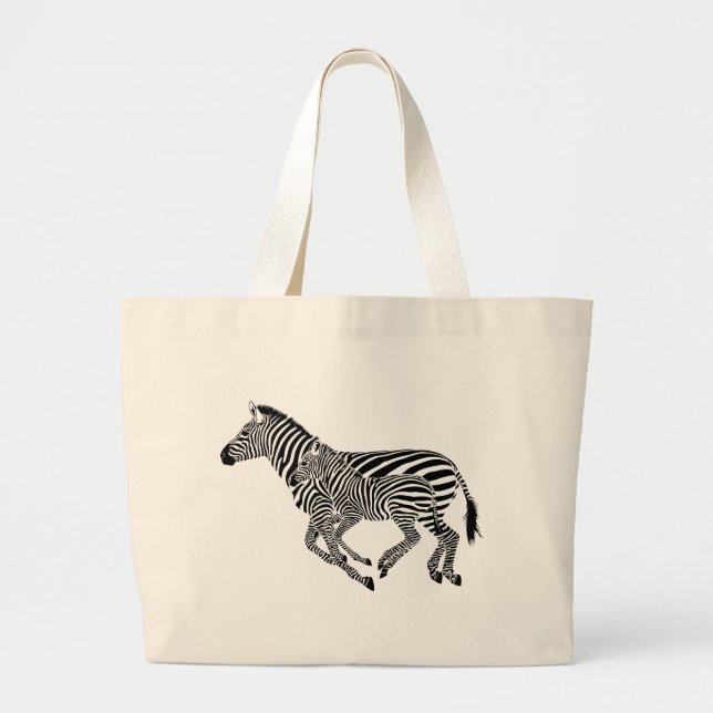 Bolsa Tote Grande Mãe e Filho da abstrato Zebras (Frente)