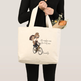Bolsa Tote Grande Mãe/Filha Bonita na Bicicleta Desenhando "Mãe Lega