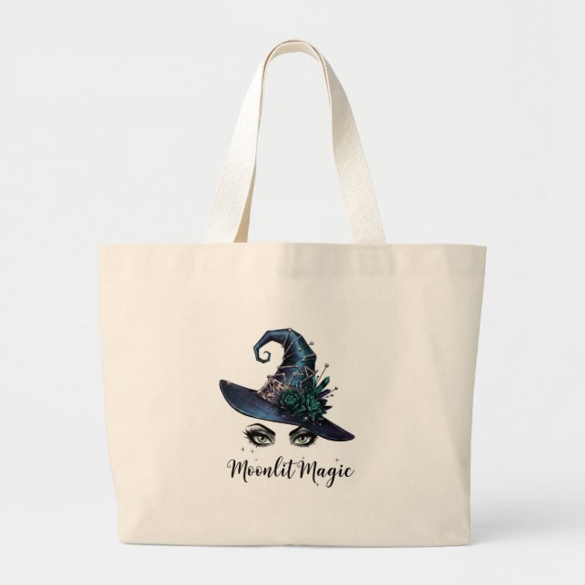 Bolsa Tote Grande [✨ Magia ao Luar] Chapéu de Bruxa Elegante (Frente)