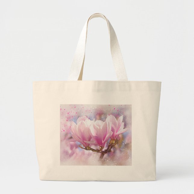 Bolsa Tote Grande Magnésia rosada a púrpura florida - Flor Primavera (Frente)