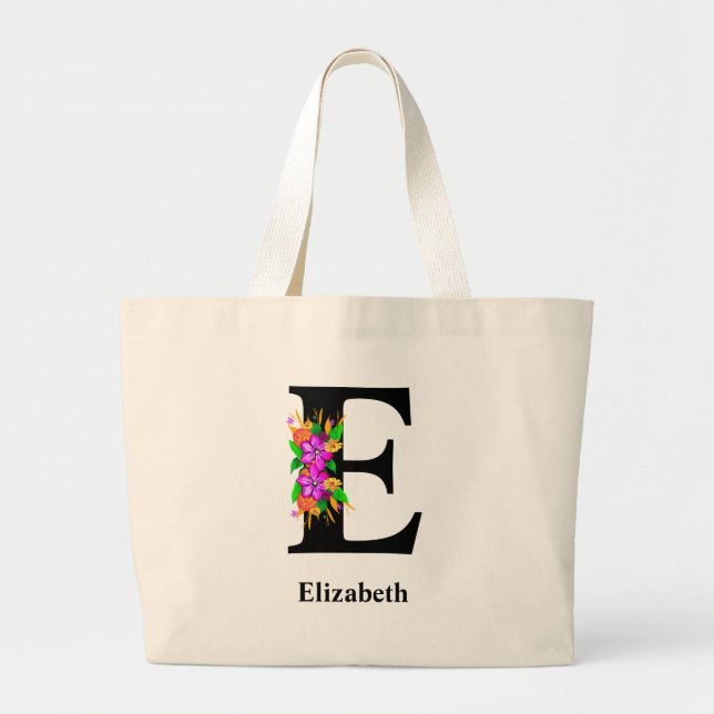 Bolsa Tote Grande Magnético - Floral Editável em Negrito Monograma  (Frente)