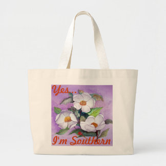 Bolsa Tote Grande Magnólias do sul brancas Painterly na lavanda